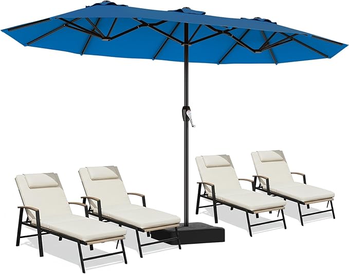 AreShark 15ft Patio Umbrella with Base, Double Sided Outdoor Umbrella with 12 Fiberglass Ribs, Large Outdoor Umbrella for Garden, Pool, Deck, Backyard & Market, Royal Blue