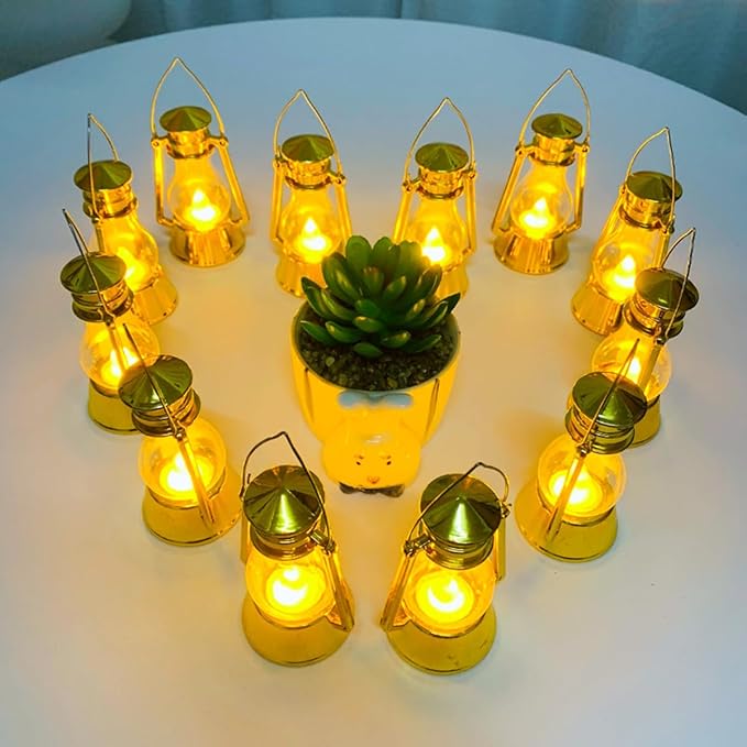 12 Pack Mini Lantern for Little Cowboy Centerpieces Tables Ideas Western Party Favor Decorations Wedding Decor Camping with 4inch Flickering LED Candle, Vintage Table Toppers Decorative