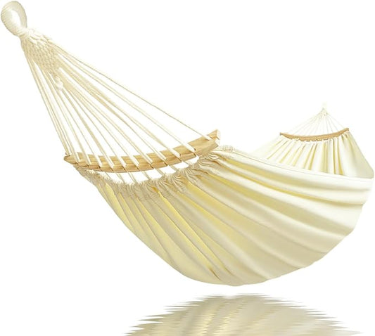 GOCAN Double Hammock 2 Person Extra Large 86inx59in Total Length 129in Load 500lb Canvas Cotton Hammock for Patio Porch Garden Backyard Lounging Outdoor and Lndoor with Removable Spreader Bar