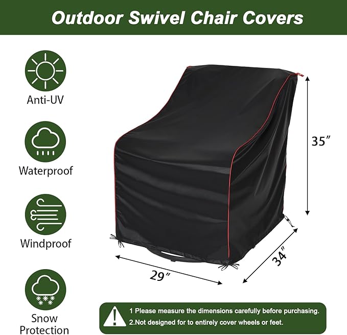 Patio Chair Covers，All Weather Protection,Suitable for Most Outdoor Furniture, Lawn Chairs, Swivel Rocking Chairs, Etc(Black-1 PCS)