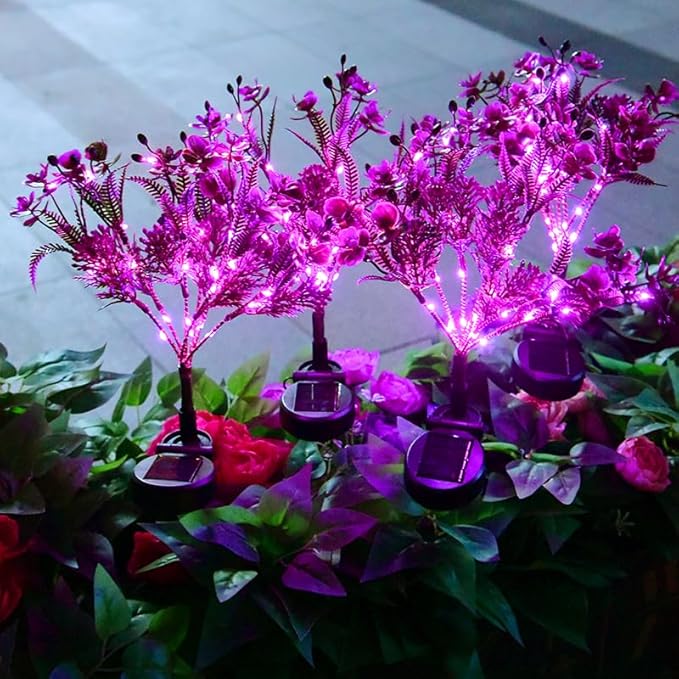 4 Pack Solar Garden Lights Phalaenopsis, Outdoor Waterproof IP65, Purple Light, for Gardens, patios, courtyards, and Holiday/Wedding Decorations