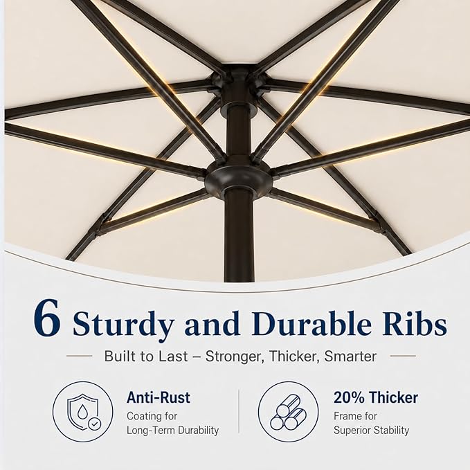 7.5ft Patio Umbrella, Outdoor Table Market Umbrella with Smooth Crank Lift, 6 Windproof Fiberglass Ribs, UPF50+ UV Protection for Deck, Pool, Garden and Backyard