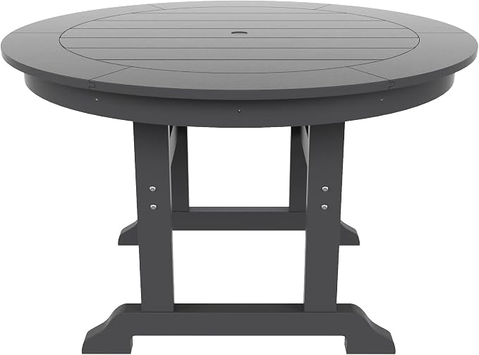 WestinTrends Ashore 5 Pieces Adirondack Outdoor Dining Set, All Weather Poly Lumber Slatted Modern Farmhouse Patio Furniture Set, 47" Trestle Round Table and 4 Adirondack Dining Chair, Gray