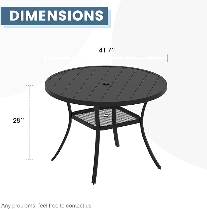 DIFY Patio Round Dining Table, 42" All Weather Round Outdoor Table with 1.57" Umbrella Hole for 4 Person, Perfect for Balcony Garden and Backyard, Black