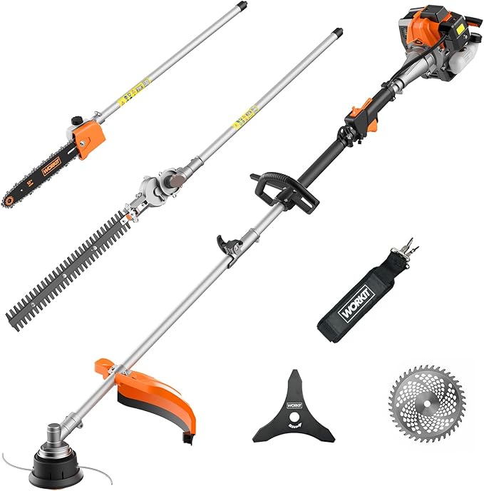 WORKIT 5-in-1 Gas Weed Wacker 25.4CC 2-Stroke Weed Eater Grass Trimmer, 17" String Trimmer 3/40T Brush Cutter, Hedge Trimmer Pole Saw, Heavy-Duty for Men & Professional Lawn Care