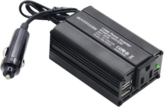 150W Power Inverter 12V DC to 110V AC Car Plug Adapter Outlet Converter with 2.4A Dual USB AC car Charger for Laptop Computer