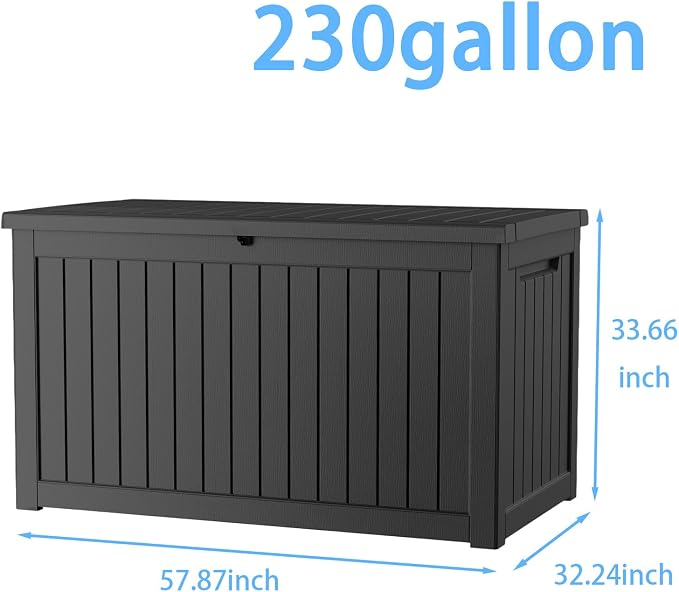 Pepe Tee Waterproof Resin Deck Box, Outdoor Storage Bin for Patio Furniture Cushions, All-Weather Garden Organizer & Seating Bench, Black