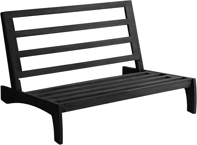 UIXE Black Wood Patio Furniture Sets, 3 Pieces All Weather Patio Loveseat Sofa Outdoor Sectional Futniture Backyard Conversation Set with Solid Wooden Coffee Table - Light Camel