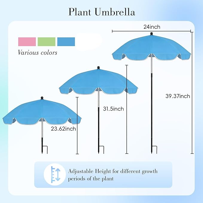 Garden Plant Umbrellas for Outdoor Plants, 24'' Upgraded Plant Shade Umbrella, 39.4'' Higher Sun Protection Cover Umbrellas with Windproof Base for Patio, Flower Pots, Garden Beds, Potted Plants
