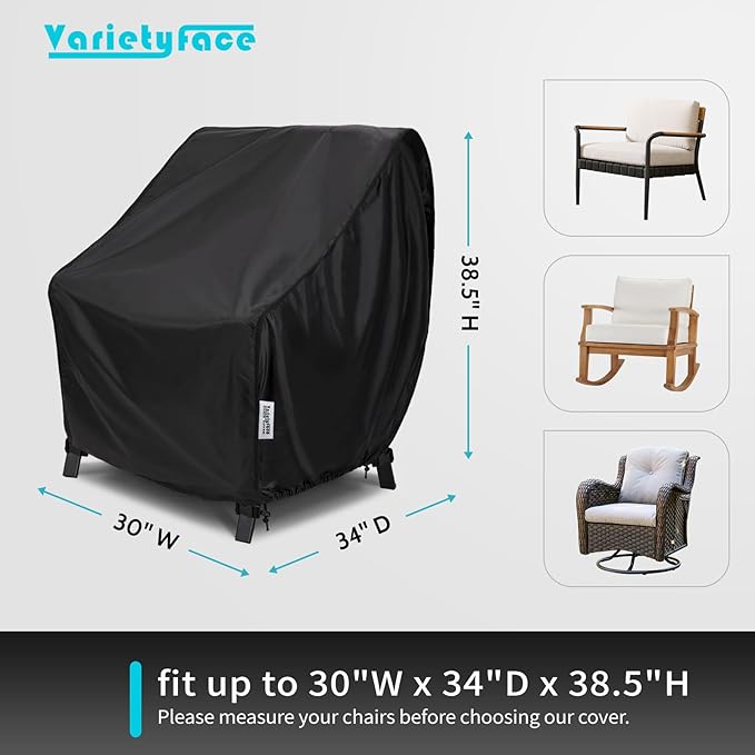 Outdoor Swivel Rocking Chair Covers, 2 Pack, Patio Chair Covers with Air Vents & Wind Straps, Fit up to 30" W x 34"D x 38.5"H, Black