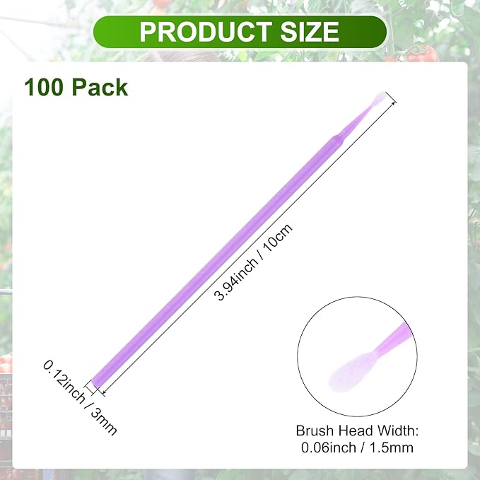 M METERXITY 100-Pack Pollinator Brush, 0.06inch/1.5mm Plastic Vegetable Pollinator Pen Manual Pollination Tool for Gardening/Greenhouse/Hydroponic Plants/Flower [Light Purple]