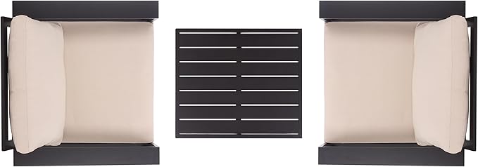 SAFAVIEH Outdoor Patio Furniture Collection – Fash Black & Taupe Cushion 3-Piece Living Set, Modern Outdoor Chairs & Slatted Square Table (PAT7552A)