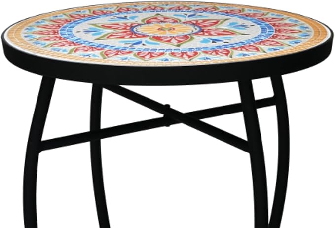 Mosaic Side Table and Plant Stand, 21" Round End Table with 14" Ceramic Tile Top, Indoor & Outdoor Accent Table, Porch Patio Furniture, Entryway & Coffee Table for Home & Garden, (Blue -1)