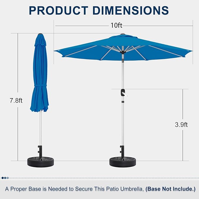 10FT Aluminum Outdoor Patio Umbrella, Fade-Resistant Market Umbrella with Push Button Tilt Function, 8 Sturdy All-Aluminum Ribs for Gardens, Patios, Backyards & Pools