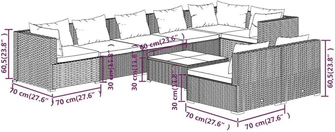 9 Piece Patio Lounge Set with Cushion, Furniture Conversation Sets Outdoor Patio Sectional Piece Patio Set Patio Lounge Set s Brown Poly Rattan