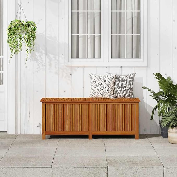 Patio Storage Box Solid Acacia Wood 59.1"x19.7"x22.8" Weather Resistant Outdoor Bench Deck Cushion Container for Garden Backyard Patio with Lid
