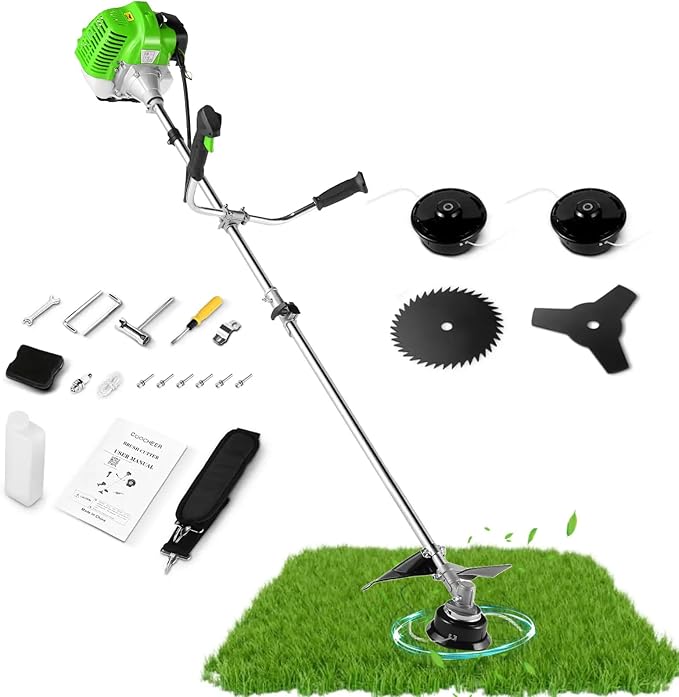 COOCHEER 58cc Gas Weed Eater, 4 in 1 String Trimmer 2-Cycle Gas Powered Weed Wacker Brush Cutter with 18.5’’ Cutting Path, Straight Shaft Weed Trimmer Grass Cutter for Yard, Garden Care, Green