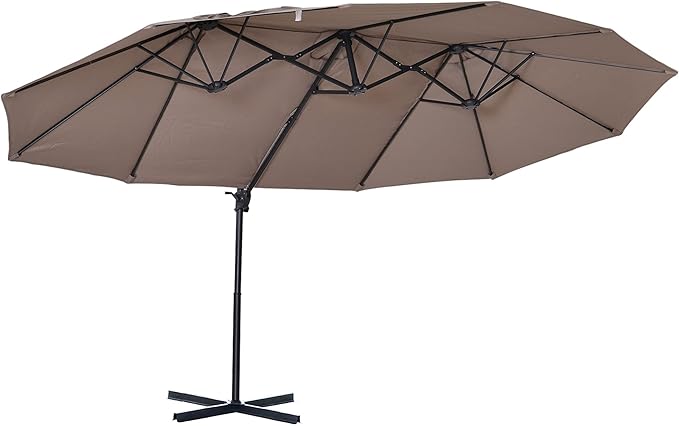 GOWE 14ft Patio Umbrella Double-Sided Outdoor Market Extra Large Umbrella with Crank, Cross Base for Deck, Lawn, Backyard and Pool, Brown