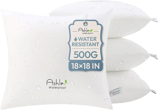 Ashler Home Deco Outdoor Pillow Inserts 18x18 Pack of 4, Waterproof Patio Furniture Pillows Decorative for Garden, Hypoallergenic Pillow Square Lumbar Pillow Form for Sofa Couch