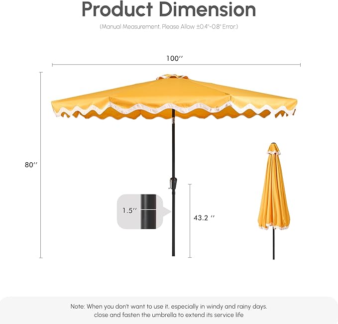 Weaxty 10FT Patio Umbrella, Trendy Color Scalloped Edge, UV-Resistant Canopy Outdoor Table Market Umbrella, Tilt Adjustment, Crank, Heavy-duty 8 Ribs for Backyard Poolside Deck Beach Lawn Backyard