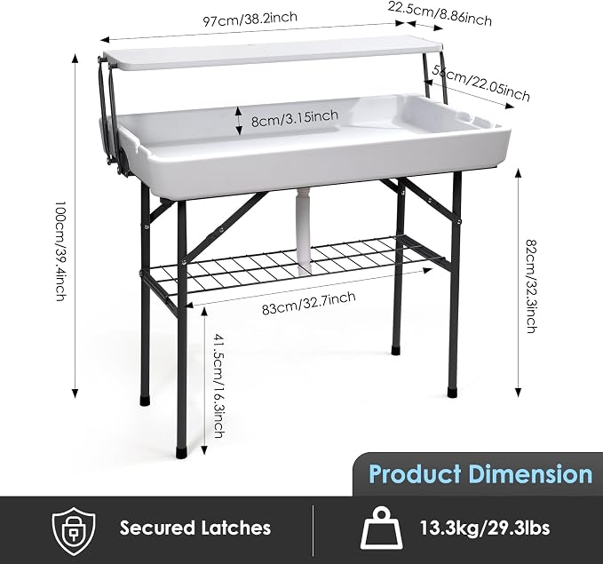 CDEN 4 ft ice Cooler Table, Outdoor Folding ice Table, Portable Cooler Table, ice Table, with Sink and Drain, with Removable Skirt (White)