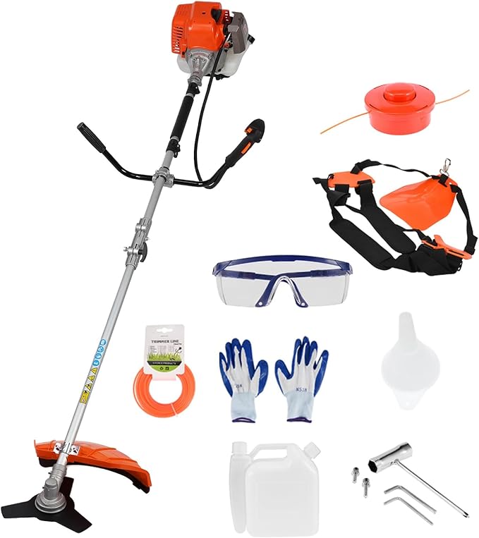 2-in-1 Cordless Gas String Trimmer,Lawn Mower,Handheld String Trimmer with Fuel Mixture,52CC Brushless Cordless Lawn Mower 2-Stroke 8500rpm Brush Cutter for Lawn and Garden Care Trimming Pruner