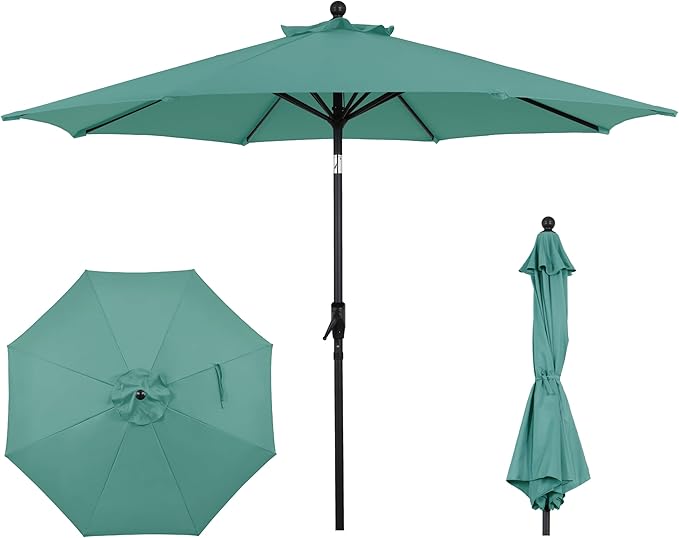 9FT Outdoor Patio Umbrella with Crank Lift & Auto Tilt - Market Umbrella, 8 Heavy-Duty Ribs, UV Resistant & Water-Repellent for Garden, Deck, Poolside & Backyard