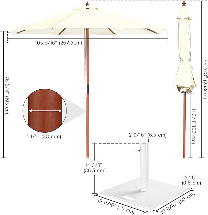 Yescom 9ft Coastal Solid Wood Umbrella Pulley Lift Commercial Base with Wheel Included for Seaside Restaurant Terrace Poolside Beach Club