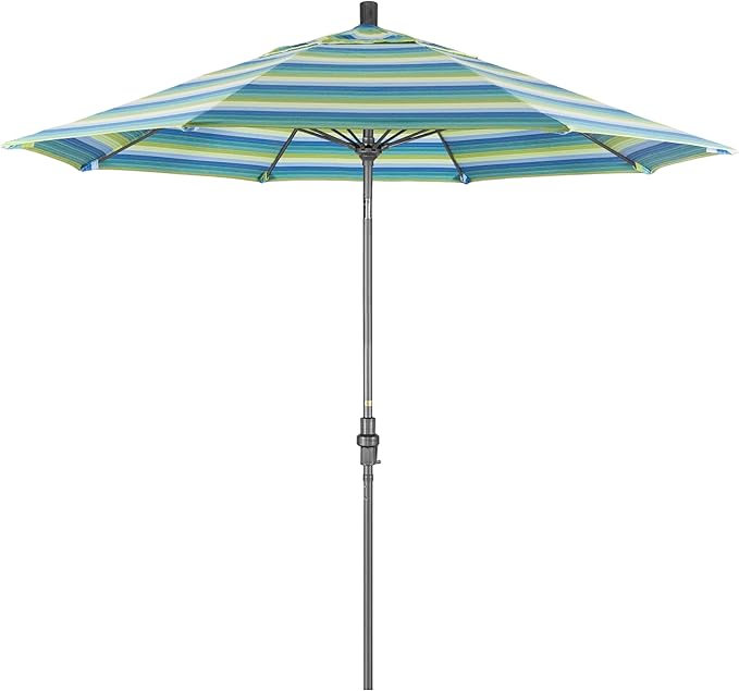 California Umbrella 9' Rd. Crank Lift, Collar Tilt, Aluminum Pole, Fiberglass Rib Patio Umbrella, Hammertone Grey Finish