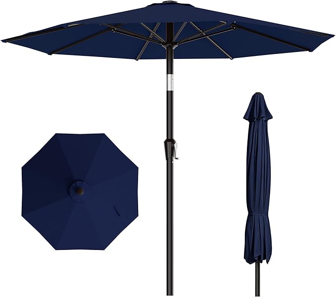 AreShark 10 FT Outdoor Patio Umbrella, Patio Table Umbrella with Push Button Tilt and Crank, Outdoor Patio Umbrellas with 8 Fiberglass Ribs, Patio Umbrellas for Market, Garden, Pool (Navy)