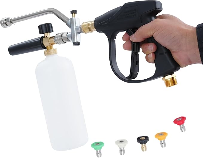 2-In-1pressure Washer Gun, Adjustable Pressure Washer Kit with 5 Replaceable Nozzles for Cars, Motorcycles Max Temperature 60°C/140°F Max Pressure 300 Bar/4350 Psi