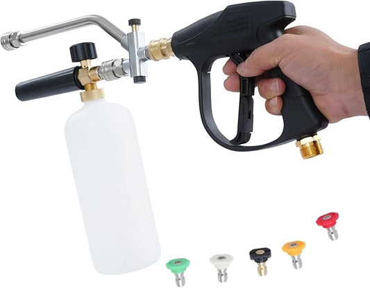 2-In-1pressure Washer Gun, Adjustable Pressure Washer Kit with 5 Replaceable Nozzles for Cars, Motorcycles Max Temperature 60°C/140°F Max Pressure 300 Bar/4350 Psi
