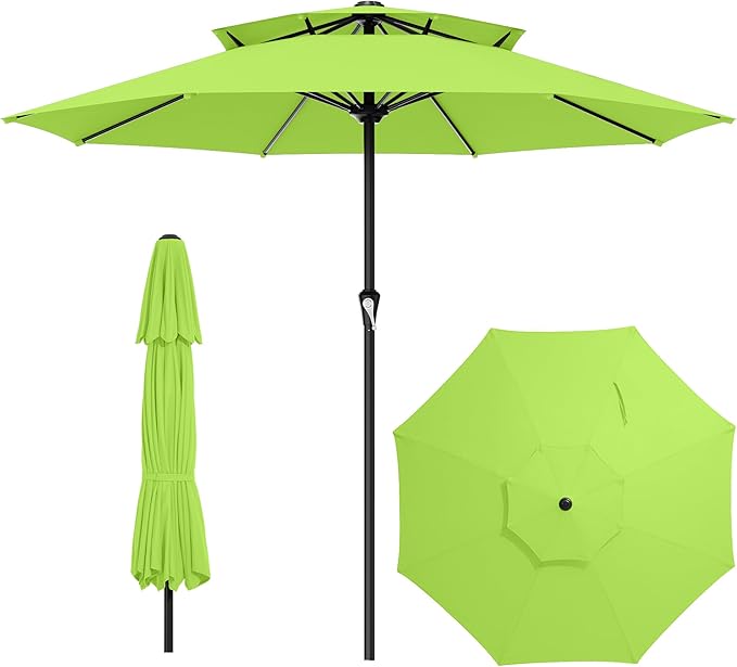 AreShark 11ft 2 Tiers Patio Umbrella - Outdoor Umbrella Waterproof UV Protection, Market Table Umbrella w/ 8 Sturdy Ribs&Crank for Pool, Porch, Garden(Apple Green)