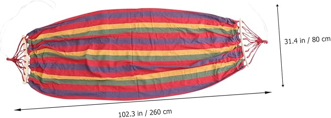 Single Person Rainbow Striped Canvas Hammock for Camping and Outdoor Leisure, Travel Portable Cotton Fabric Swing with Anti-tip Design, Red