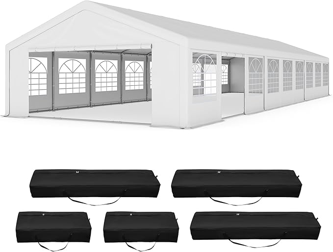 GARTOO 20' x 60' Canopy Party Tent & Carport - Heavy Duty Outdoor Wedding Gazebo with 5 Storage Bags & 4 Sand Bags, Event Shelter Canopy for Outdoor Event, Wedding, Birthday Party