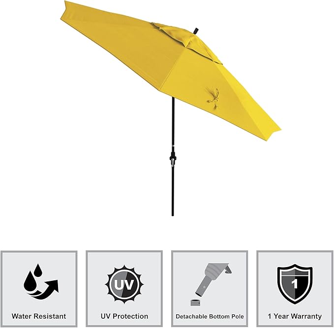 California Umbrella 11Ft Fiberglass Rib Patio Umbrella, Hand-Crank, Tilt-Collar, Black Frame, Solution Dyed Lemon Fabric