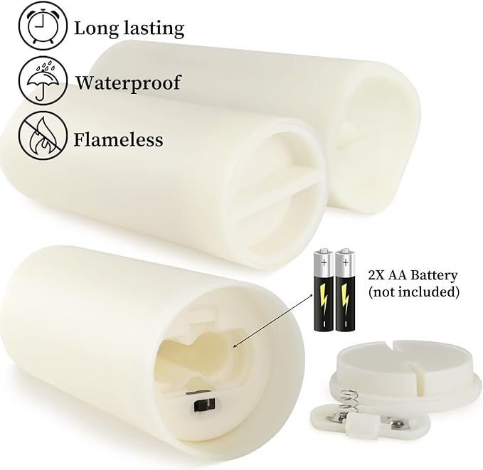 YOROXRG Set of 24 Waterproof Outdoor Flameless Candles, LED Candles with 4 Remote and Timer,(H 4" 5" 6" x D 2.2"),for Halloween Wedding Festiv