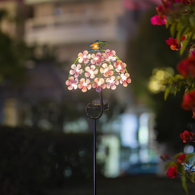 Solar Garden Lights,Flowers＆Butterfly Decorative Garden Stakes,Waterproof Metal Spring Yard Art Decor,Solar Lights Outdoor for Outside,Lawn,Garden,Patio
