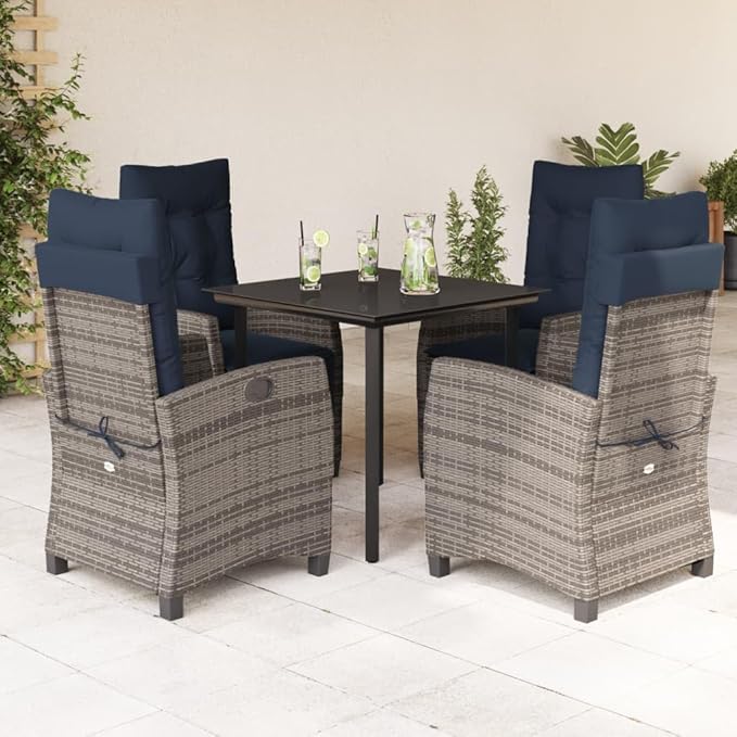 Backyard Furniture Patio Conversation Sets Outdoor Seating 5 Piece Patio Dining Set with Cushions Gray Poly Rattan Suitable for Gardens, Balconies, Decks