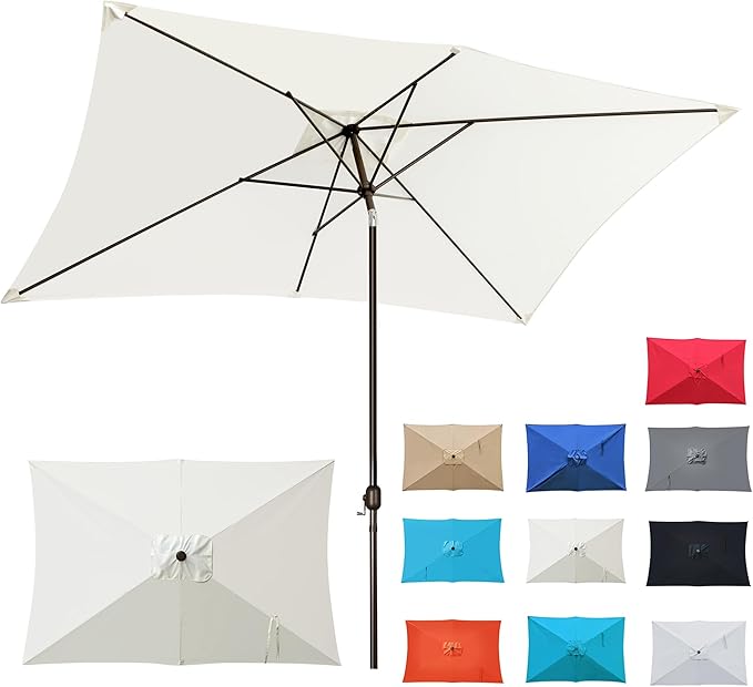 Blissun Rectangular Patio Umbrella, Table Market Umbrella with Tilt and Crank, Outdoor Umbrella for Garden, Deck, Backyard, Pool and Beach