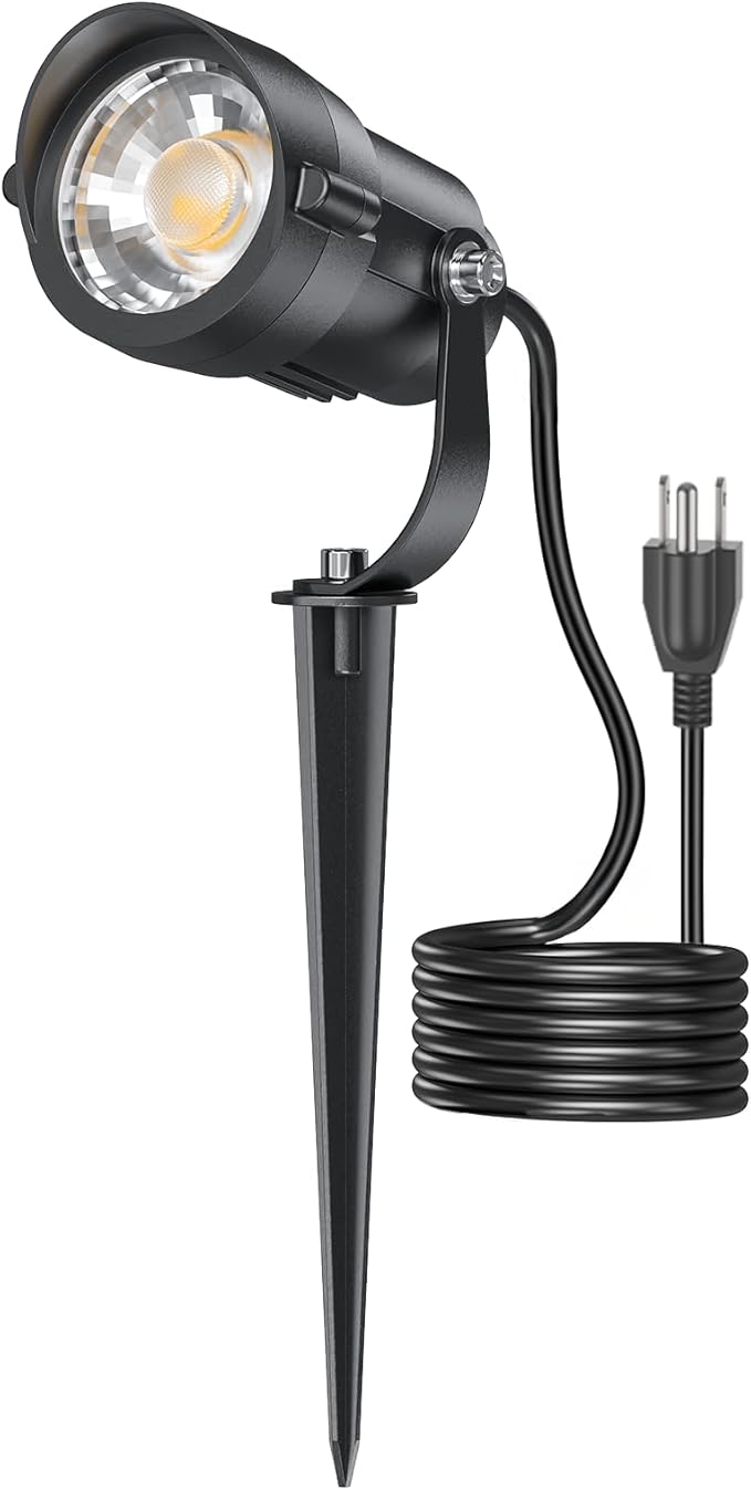 HIBOITEC 12W Spot Lights Outdoor 110V to 120V Landscape Lighting Waterproof Spotlight with 4.9ft 3-Plug LED Plug in Landscape Lights for Yard Gardern Decorations 2900K 1Pack