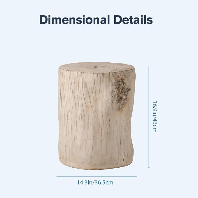 HOMPUS Concrete Outdoor Side TableSet of 2, 2 Piece Tree Stump Modern Round Coffee Table Accent Table Set Plant Stand Faux Wood End Table Garden Stool for Patio,Home Decor, Living Room, White Oak