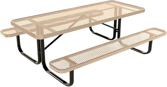COATEDOUTDOORFURNITURE Heavy-Duty Portable Outdoor Kids Table, Expanded Metal Kids Picnic Table, Commercial-Grade Picnic Table, Made in America (6ft Rectangular, Childrens, Tan)