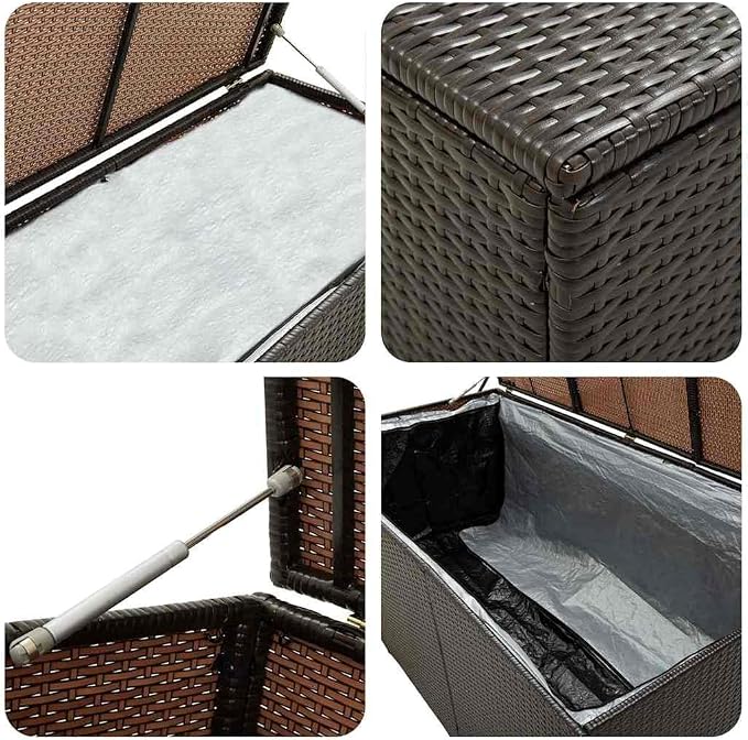 Outdoor Storage Box, Weather-Resistant PE Rattan Deck Box with Gas Lift Lid, Large Capacity Patio Furniture for Garden Cushions, Tools, Brown, 39.4 x 19.7 x 19.7 inches