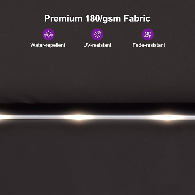 PURPLE LEAF 15ft Patio Market Umbrella with Solar LED and Base Double-Sided Rectangle Outdoor Table Sun Umbrellas with Crank for Pool Beach Deck Backyard Gray