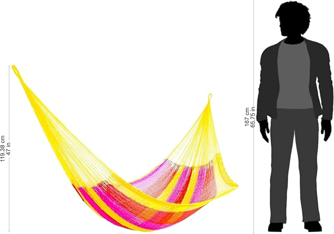 Novica Bright Yellow Pink Orange Tropical Striped Hand Woven Nylon Mayan 1 Person Rope Hammock with Hanging Accessories, Candy Delight' (Single)