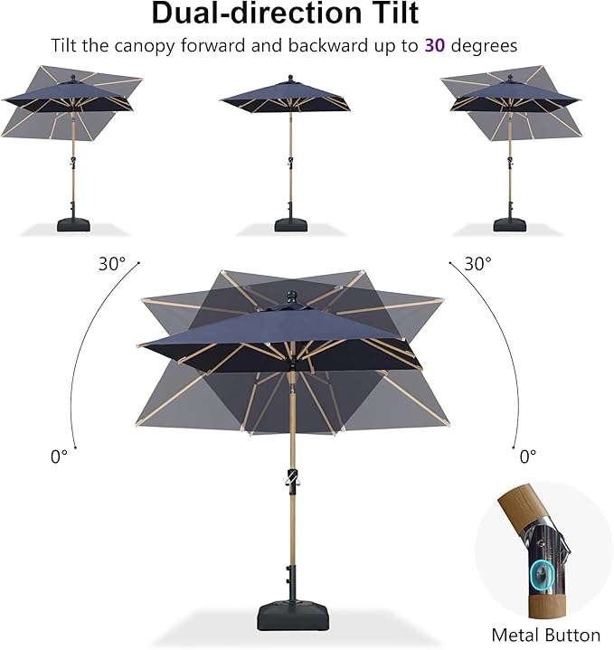PURPLE LEAF 6.5' x 6.5' Patio Umbrella with Base Square Outdoor Table Umbrella Market Umbrella with Push Button Tilt & Crank and 8 Ribs Aluminum Outdoor Umbrella for Pool Backyard Beach, Navy Blue