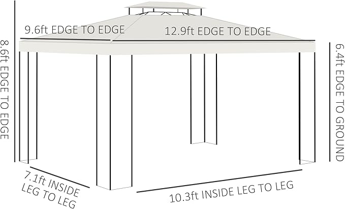 Outsunny 10' x 13' Patio Gazebo, Double Roof Outdoor Gazebo Canopy Shelter with Screen Decorate Corner Frame, for Garden, Lawn, Backyard and Deck, Cream White