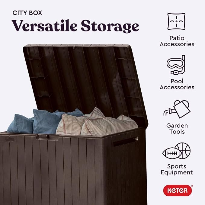 free-space 30 Gallon Resin Outdoor Storage Box, Waterproof Weatherproof Deck Box, Multi-Purpose Patio Organizer for Cushions, Tools & Outdoor Accessories