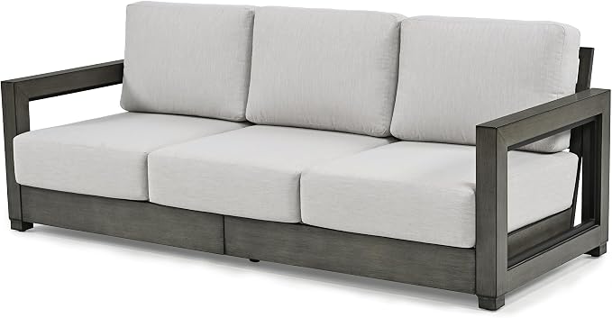 HAPPATIO Oversized Aluminum Patio Sofa 3 Seat, Outdoor Sectional Furniture with Thicken Cushions, Deep Seating and Widen Armrest, All-Weather Outdoor 3-seat Sofa for Backyard Poolside, Grey